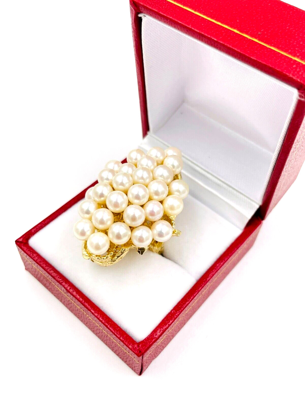 Estate Pearl cluster Statement ring heavy 14k gold chunky