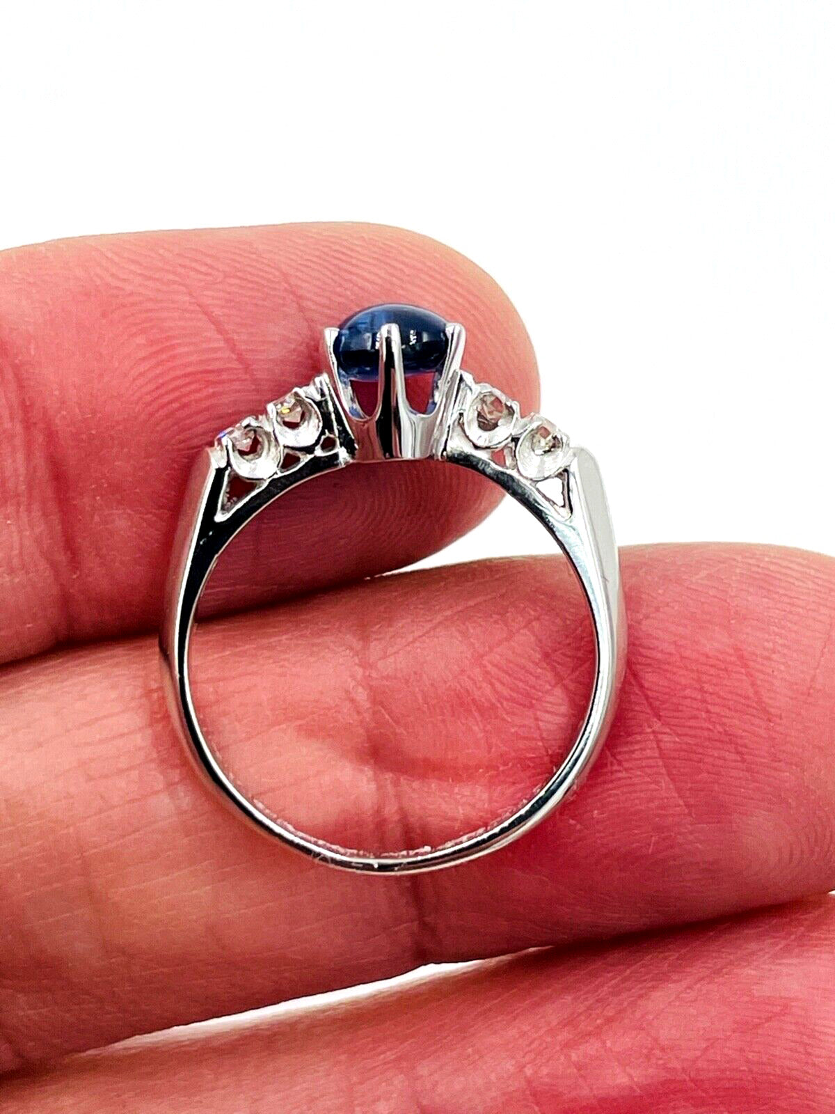 Platinum Diamond and Sapphire Cabochon Mid Century Ring