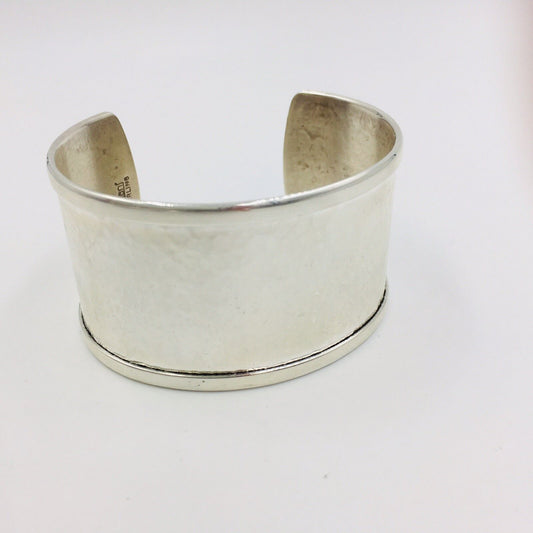 Vintage Ciani Monet Hammered Sterling Silver Cuff Bangle Bracelet