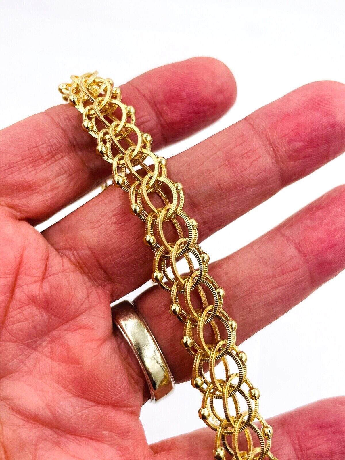 14K Yellow Gold Double Link Starter Charm Bracelet 7" 9.6mm