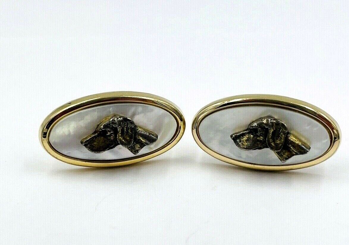Anson Vintage Dog Cuflinks Mother of Pearl Oval Classy Cuff Links