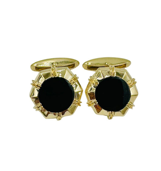 Estate 14k Yellow gold Onyx Cufflinks Vintage