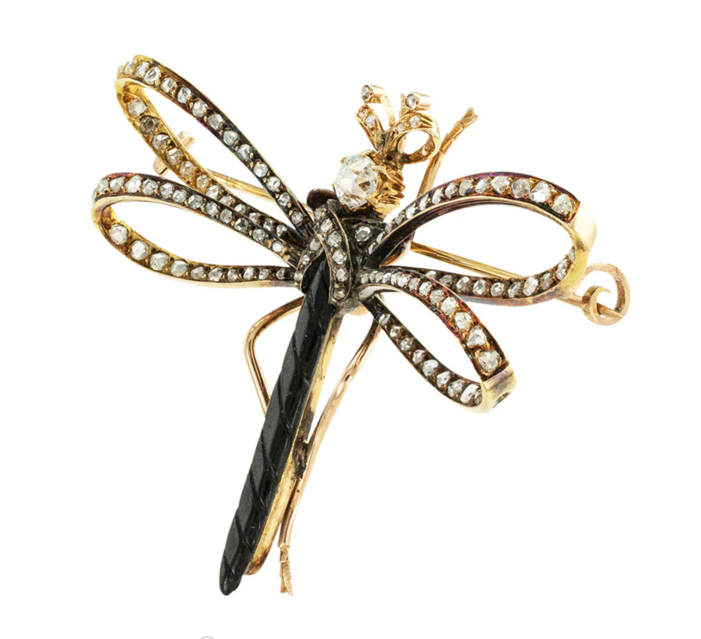 French Victorian Diamond Gold Dragonfly Brooch