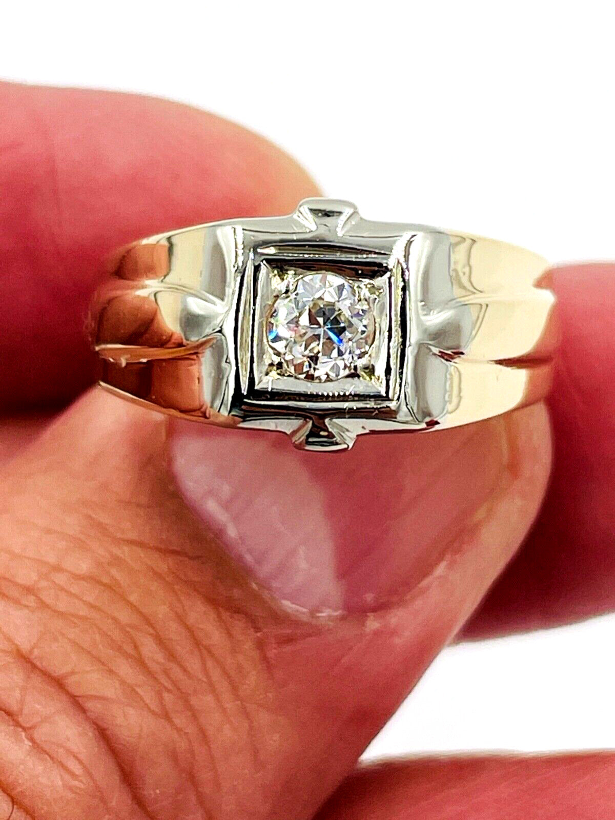 Estate 14k gold .36cts VS J Old European cut Diamond Men's Ring