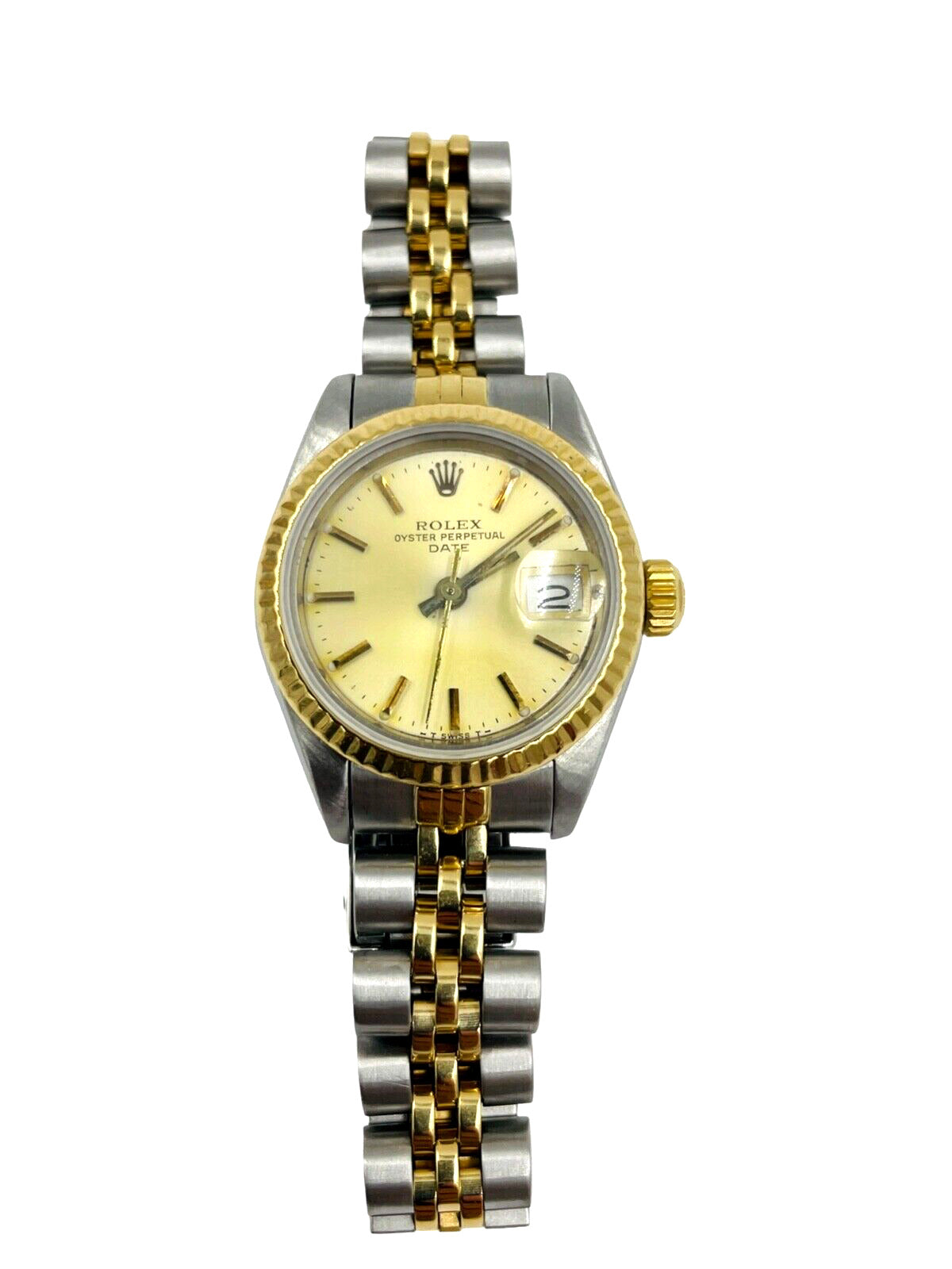 Rolex Date Ladies 2Tone 18K Gold & Stainless Steel Watch Champagne Dial 69173