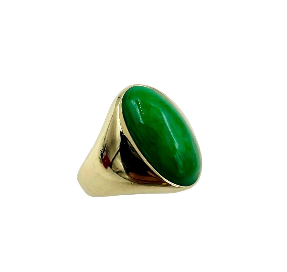 Vintage Yellow Gold Green Jade Solitaire Ring  14k Men's Size 9