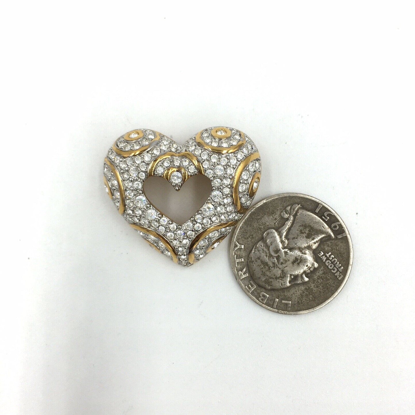 Signed Swan Swarovski Heart Clear Crystal Brooch Pin