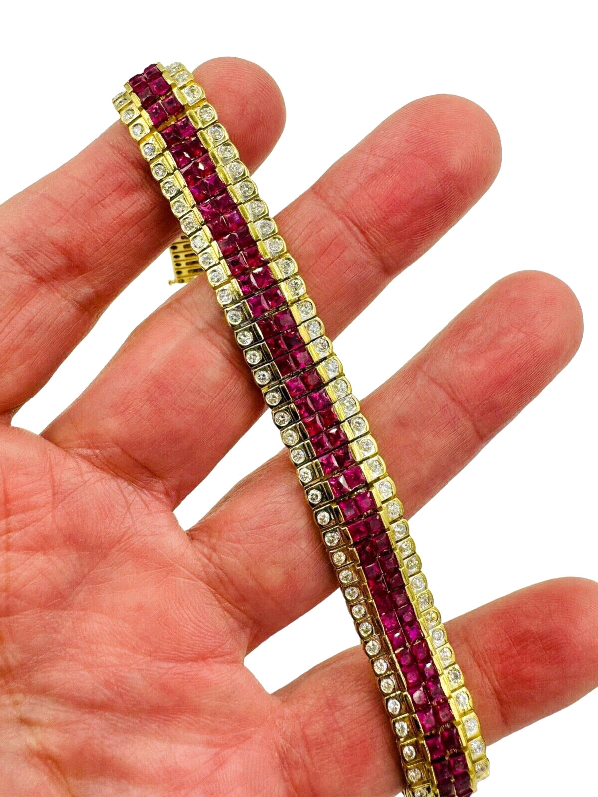 Estate 18k Gold Ruby and Diamond bracelet 7" long