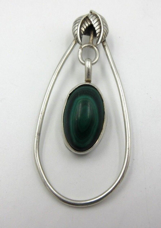 Native American Sterling Silver Malachite Pendant Enhancer