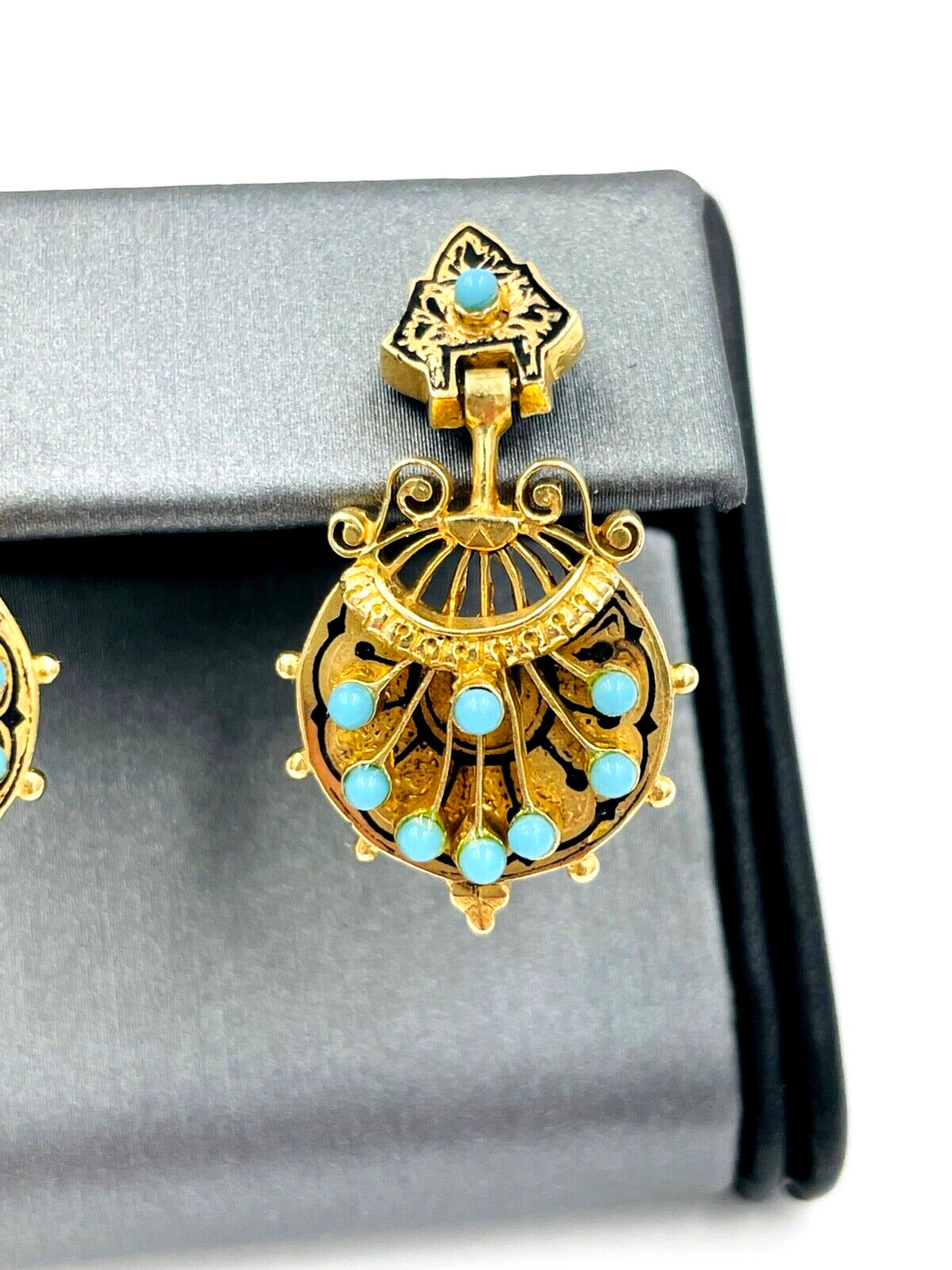 Vintage 14k White gold Turquoise Earrings Mid Century Screw backs
