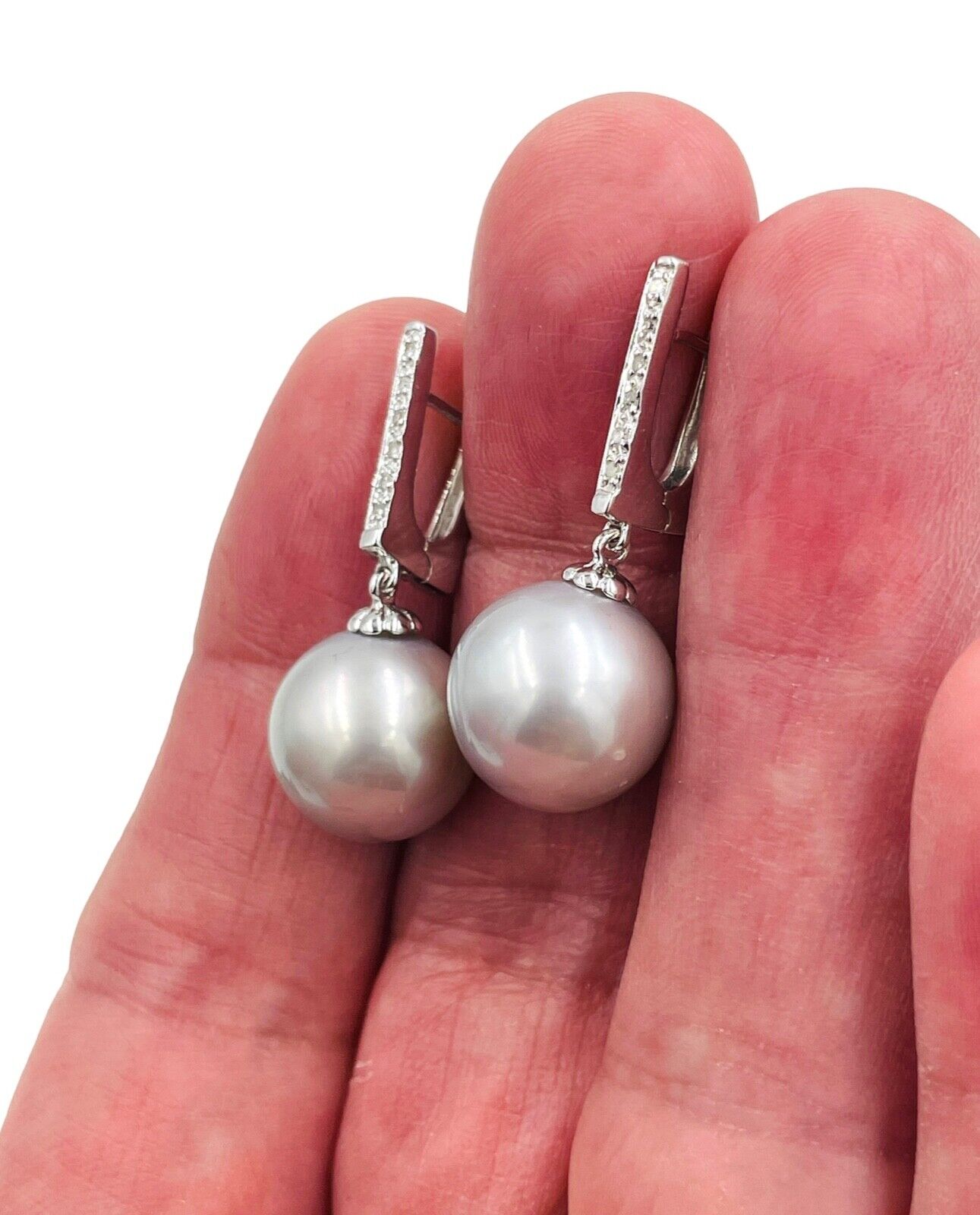 Tahitian Pearl Diamond Drop dangle Earrings 14k white gold