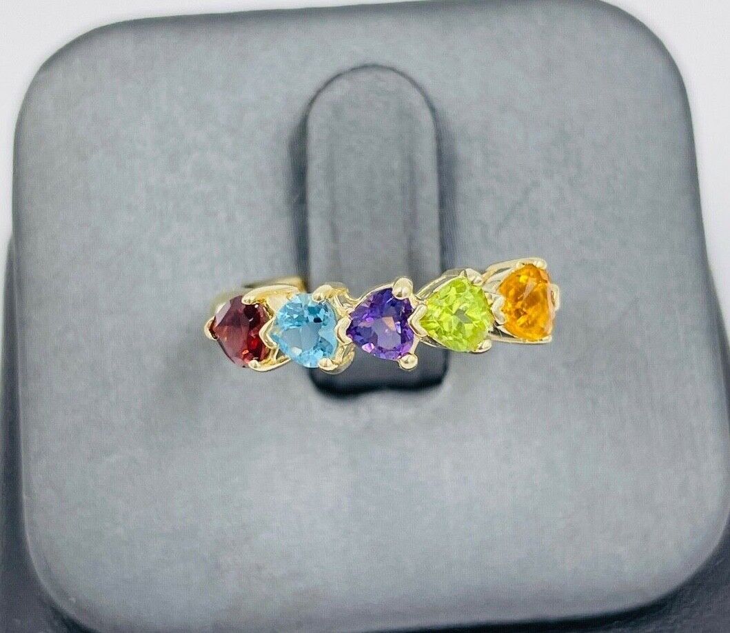 Vintage 14k Yellow Gold Heart Mothers Ring multi gemstone size 6