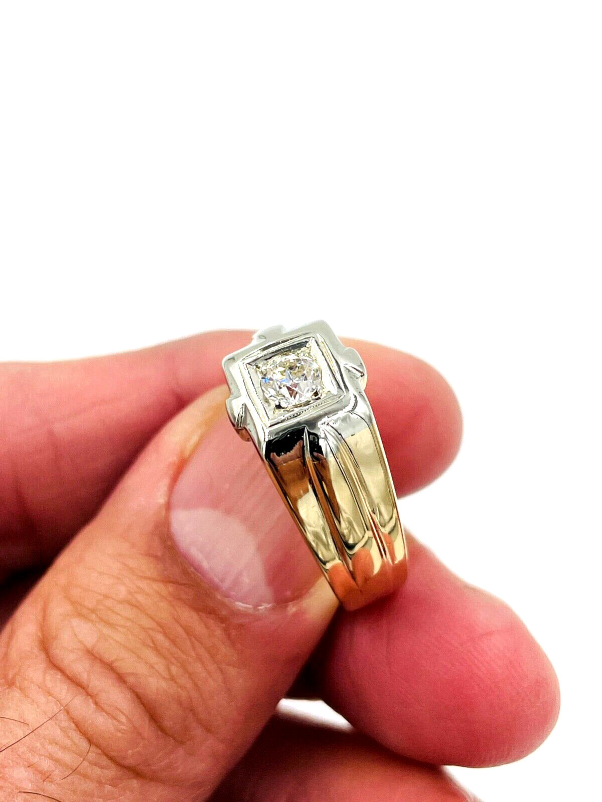 Estate 14k gold .33cts VS Old European cut Diamond Men's Ring