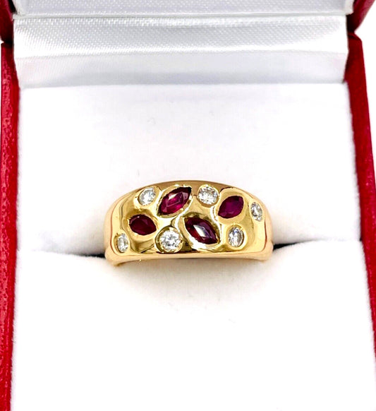 Vintage 18K Rose Gold Diamond Ruby Band Ring VS wide band