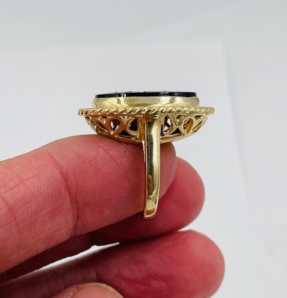 14k Gold Intaglio Ring Roman Soldier Black Onyx Sz 4.5 Vintage