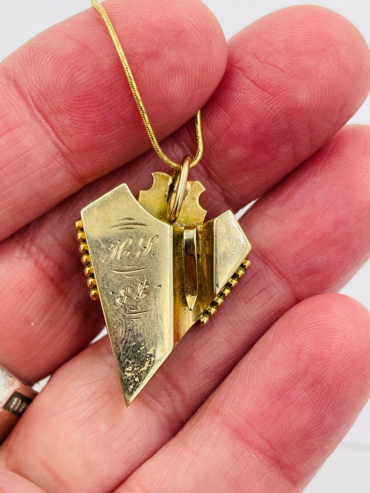 Antique 14k yellow Gold Enamel Pearl Pendant Necklace Victorian