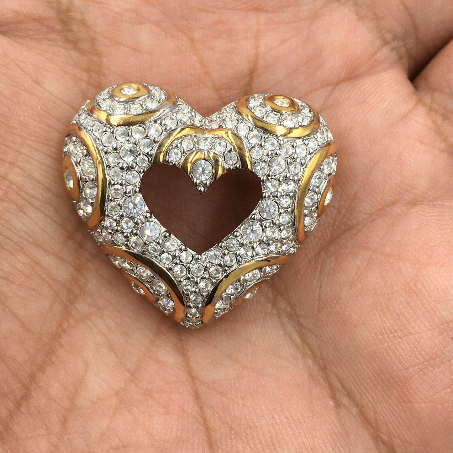 Signed Swan Swarovski Heart Clear Crystal Brooch Pin