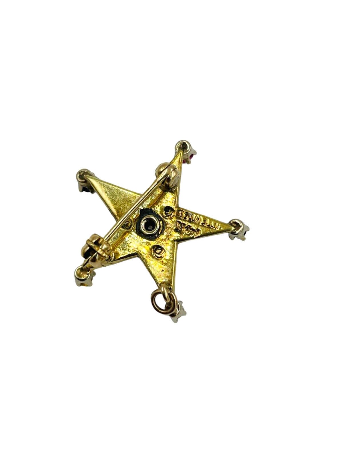 14k gold  Masonic Eastern Star Enamel Diamond Pin Pendant combo