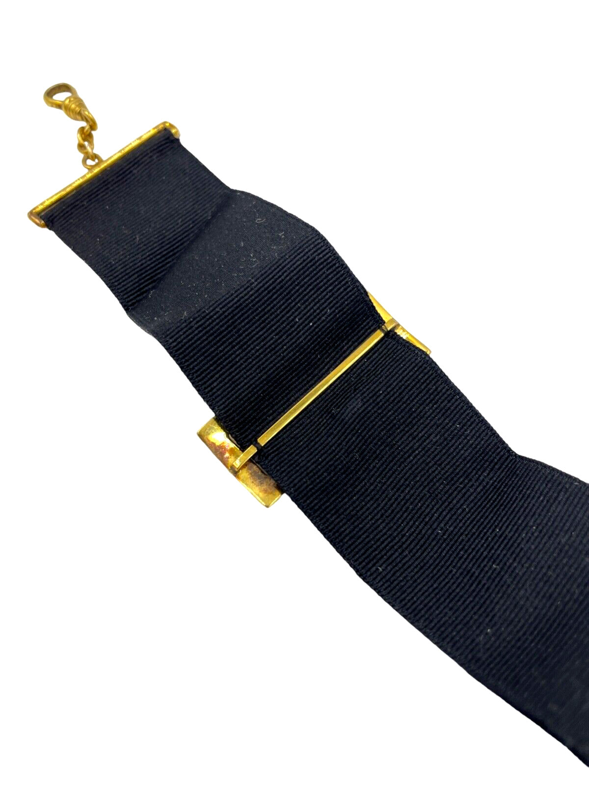 Antique 10K GOLD & BLACK SILK RIBBON WATCH CHAIN FOB Mourning