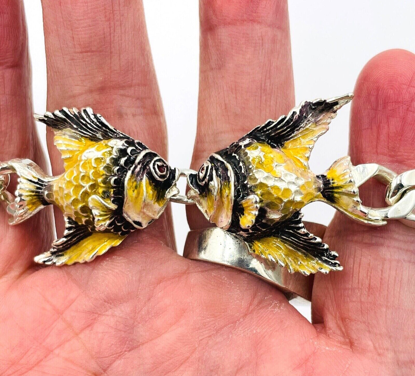 Vintage Sterling Silver Enamel Angel Fish bracelet from Argentina