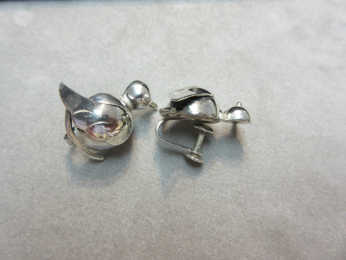 Vintage Mexico Sterling Silver Screw Back 3D Bird Earrings