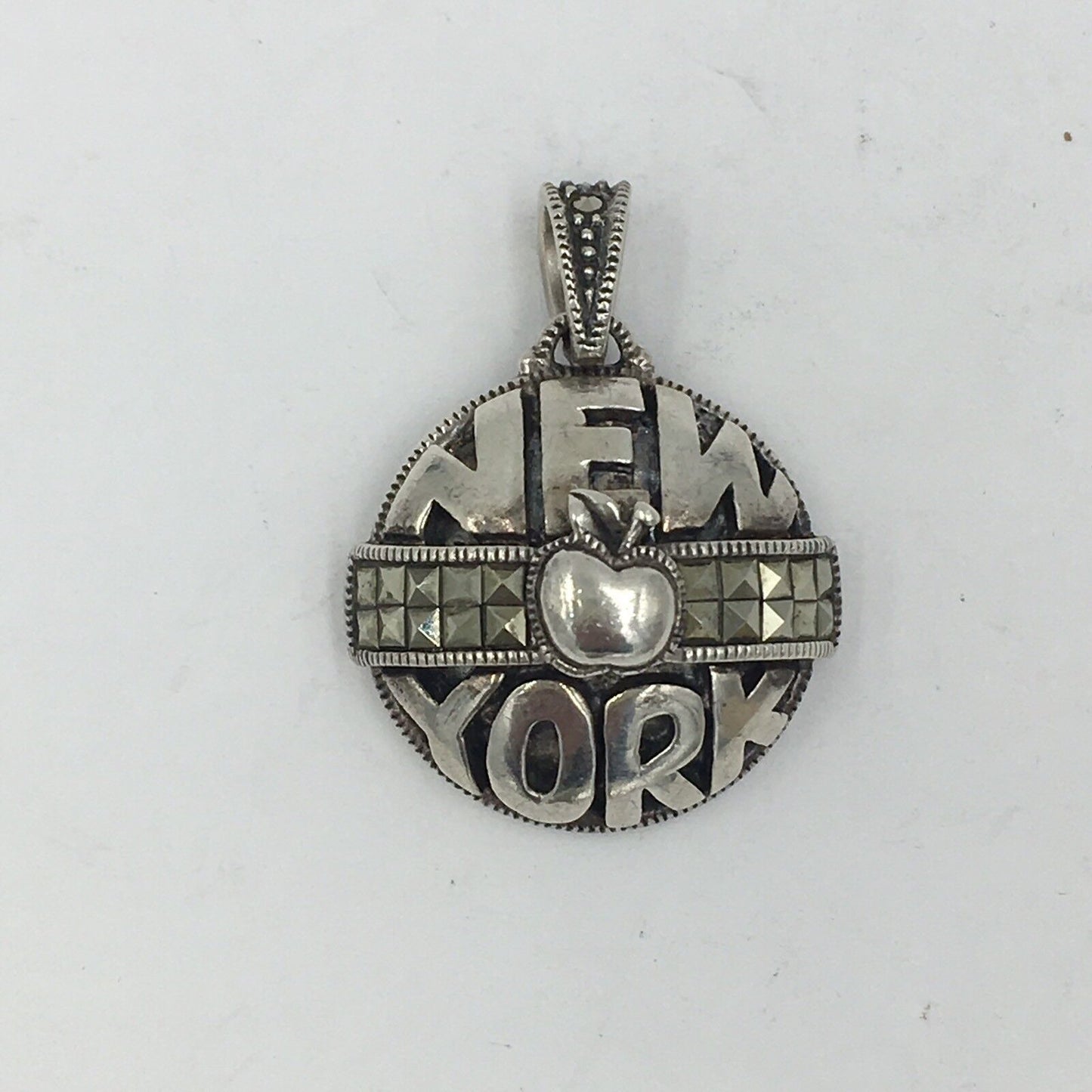 Vintage Judith Jack Jj New York Big Apple Marcasites Sterling Pendant