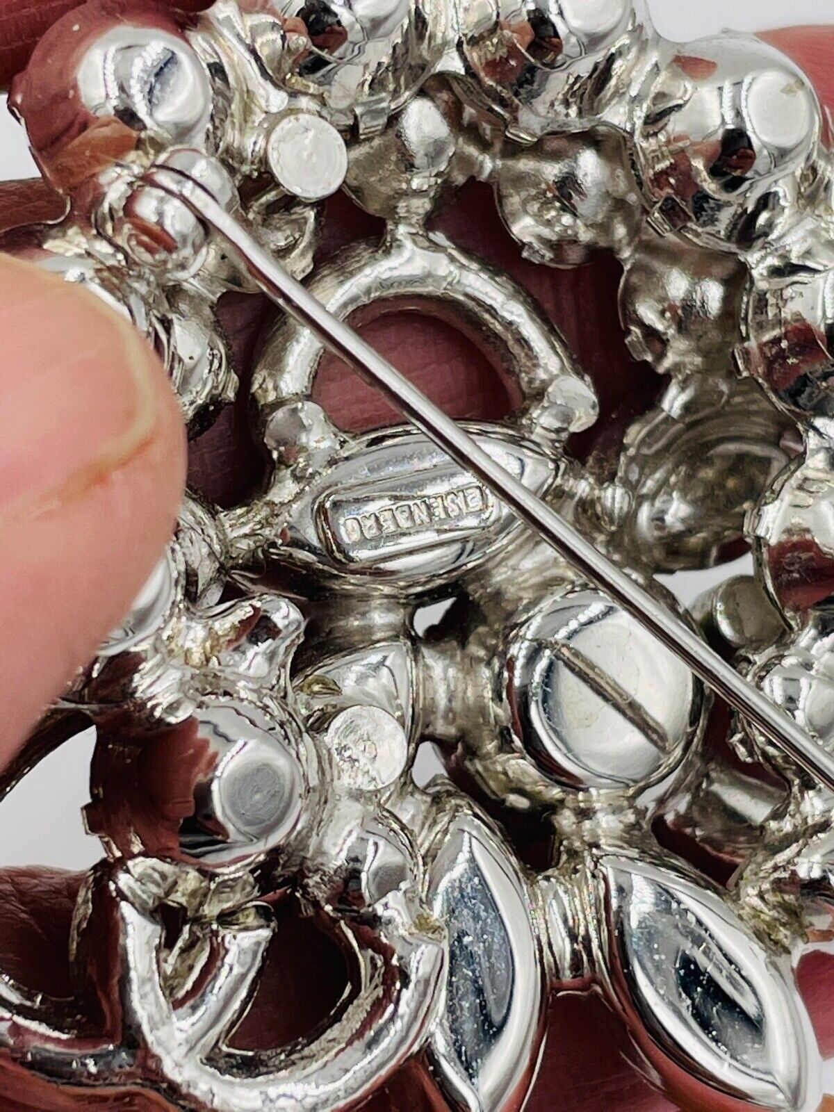 Vintage Eisenberg Clear Crystal Rhinestone Brooch Pin Rhodium