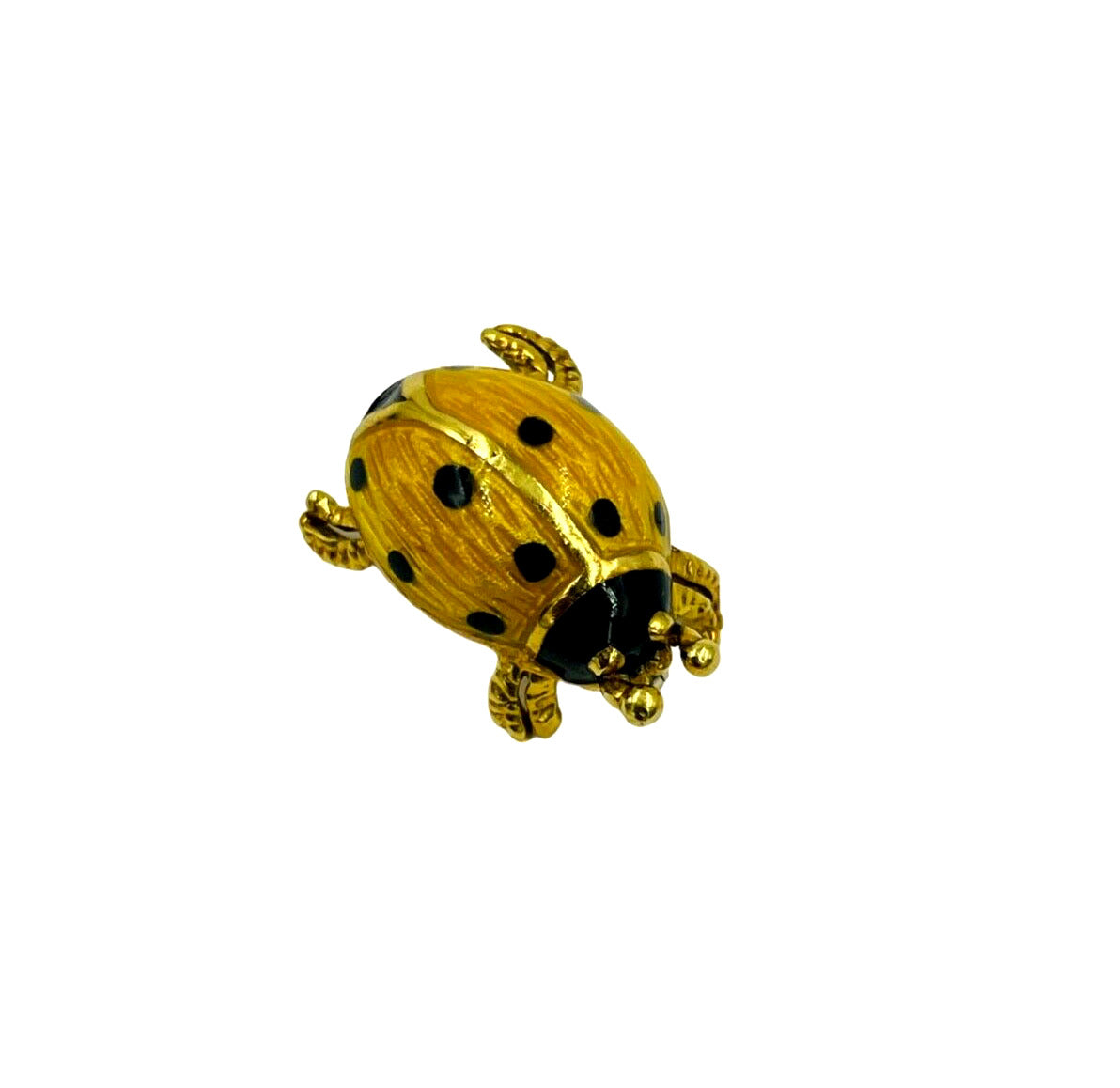 Italian Lady Bug Brooch Pin 18K Yellow Gold Enamel