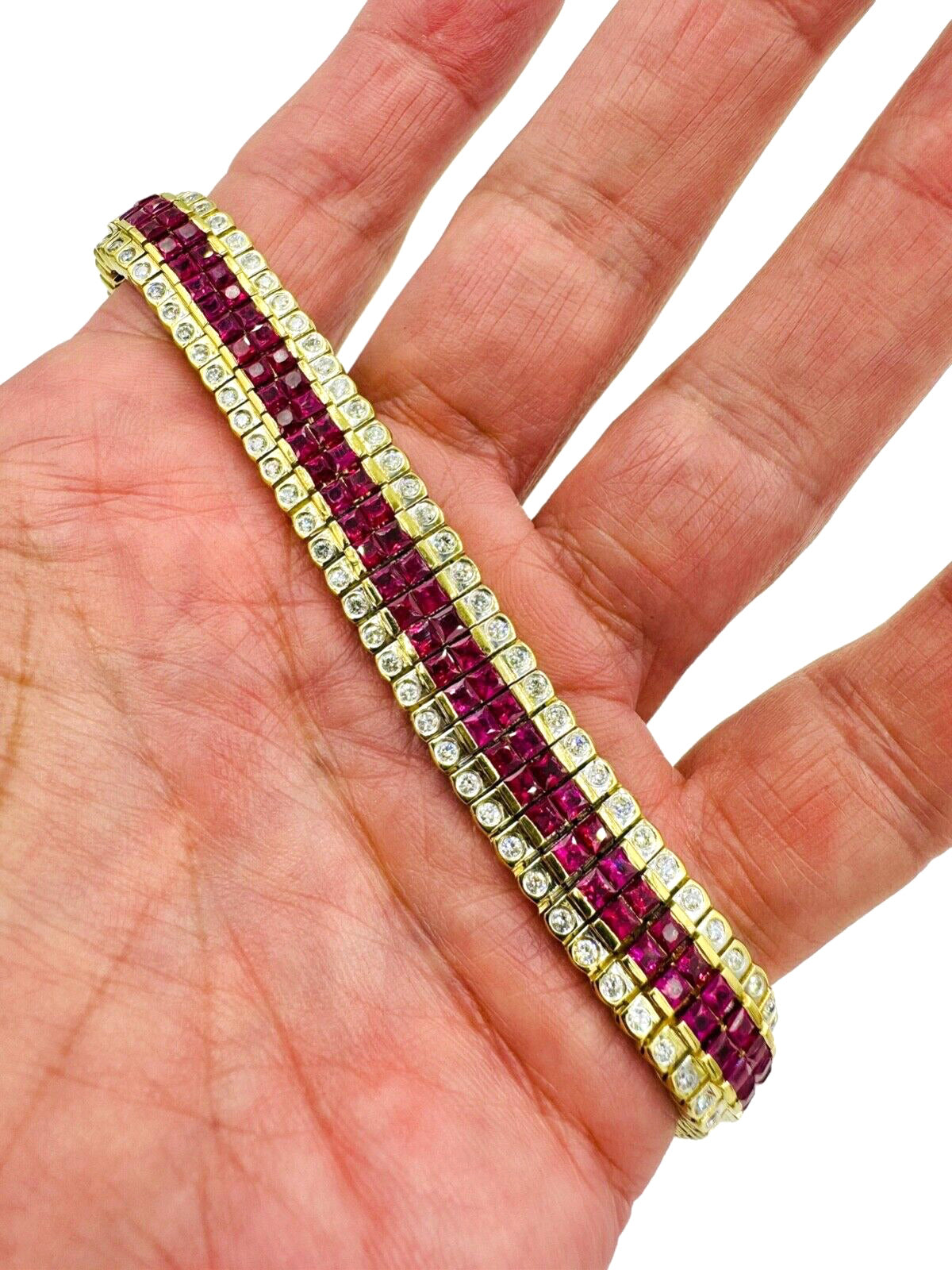 Estate 18k Gold Ruby and Diamond bracelet 7" long