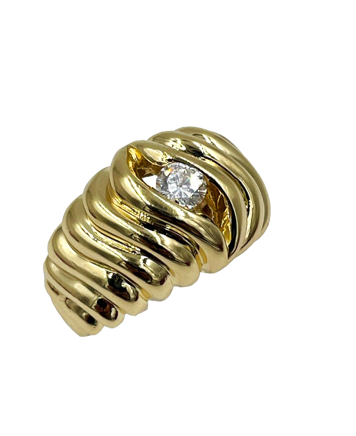 Vintage 14k Yellow gold Diamond solitaire Dome fluted ring ...