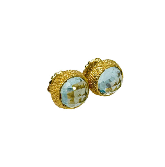 Faceted Aquamarine 18k Yellow Gold Stud Earrings