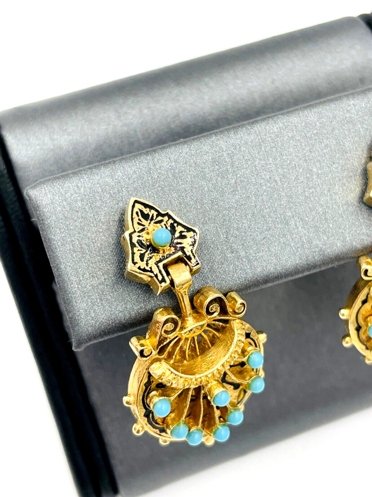 Vintage 14k White gold Turquoise Earrings Mid Century Screw backs