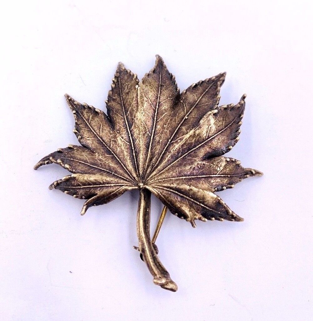 Eriksen Denmark Sterling Silver Rose Leaf brooch Pin Antique Estate