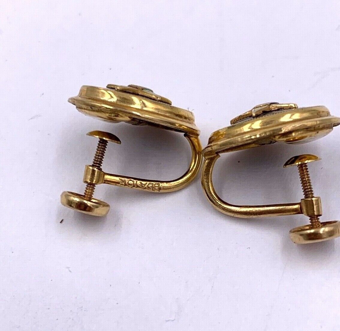 Vintage 10k Gold Eastern Star Enamel screw back Earrings BDA