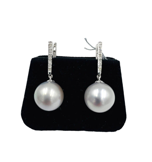 Tahitian Pearl Diamond Drop dangle Earrings 14k white gold