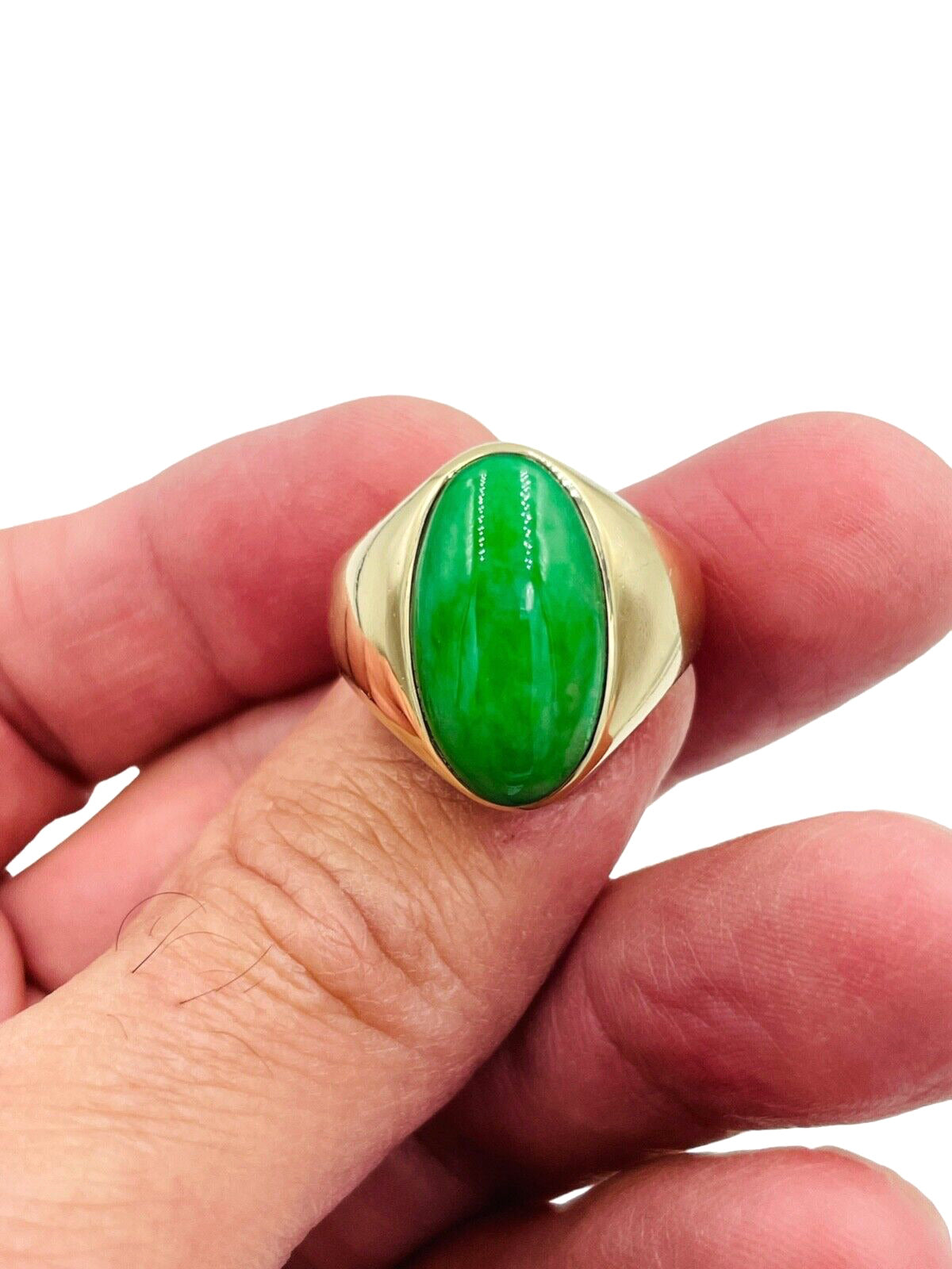 Vintage Yellow Gold Green Jade Solitaire Ring  14k Men's Size 9
