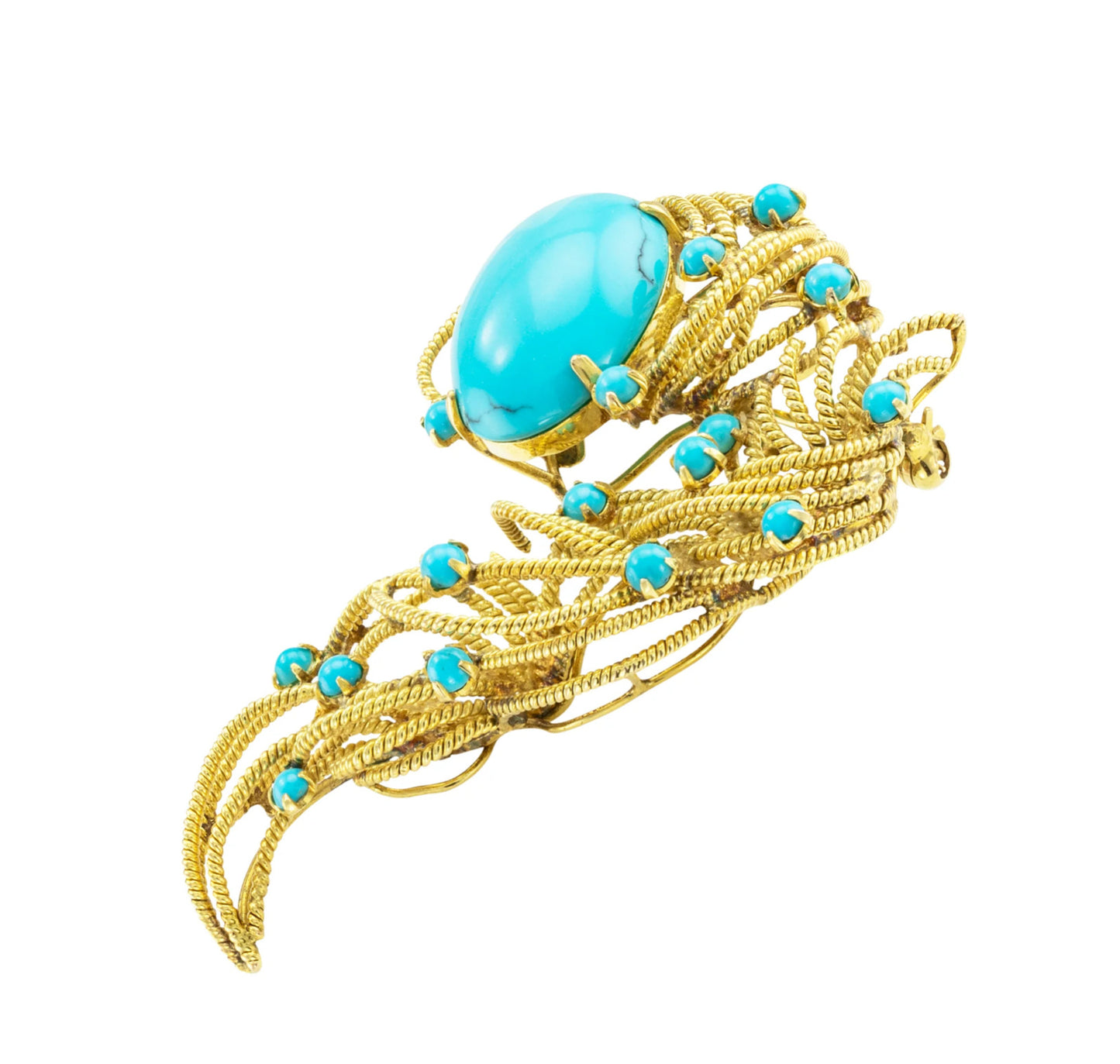 Estate Turquoise Yellow Gold Brooch Pendant