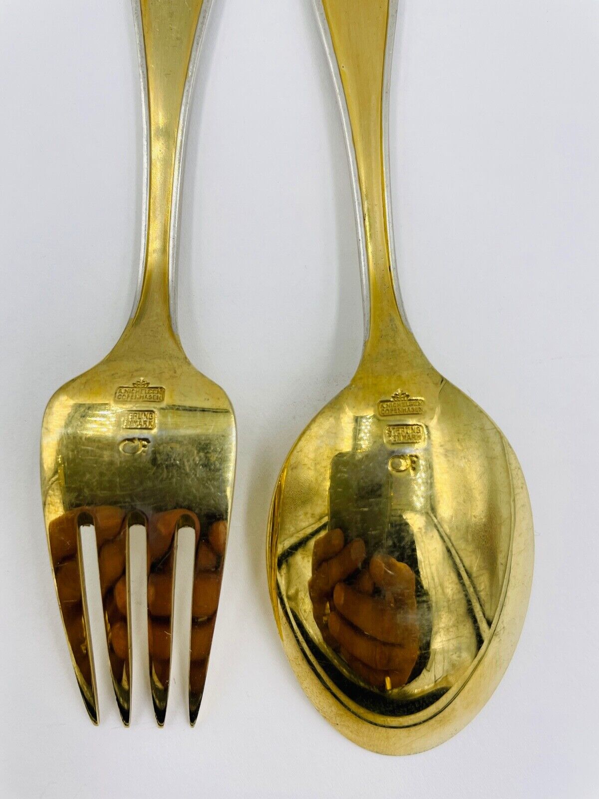 A. Michelsen Remembrance spoon and fork set gilded enamel Crown 1958