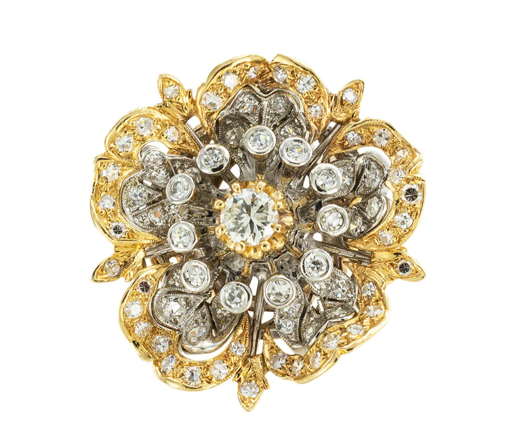 Diamond Gold Camellia Flower Cocktail Ring