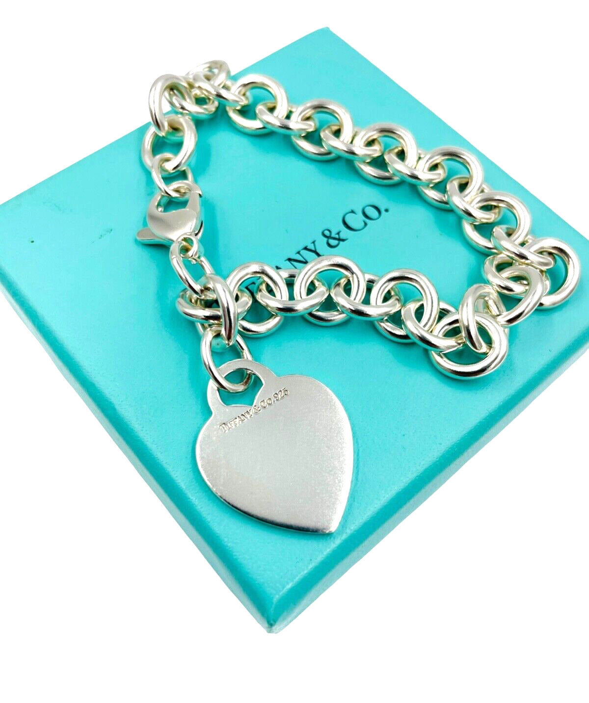 Tiffany & Co 925 Heart Tag Charm Bracelet with box Sterling Silver