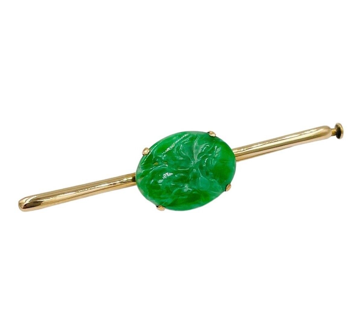 Jade Antique Pin Jadeite Brooch 14K Yellow Gold  Victorian