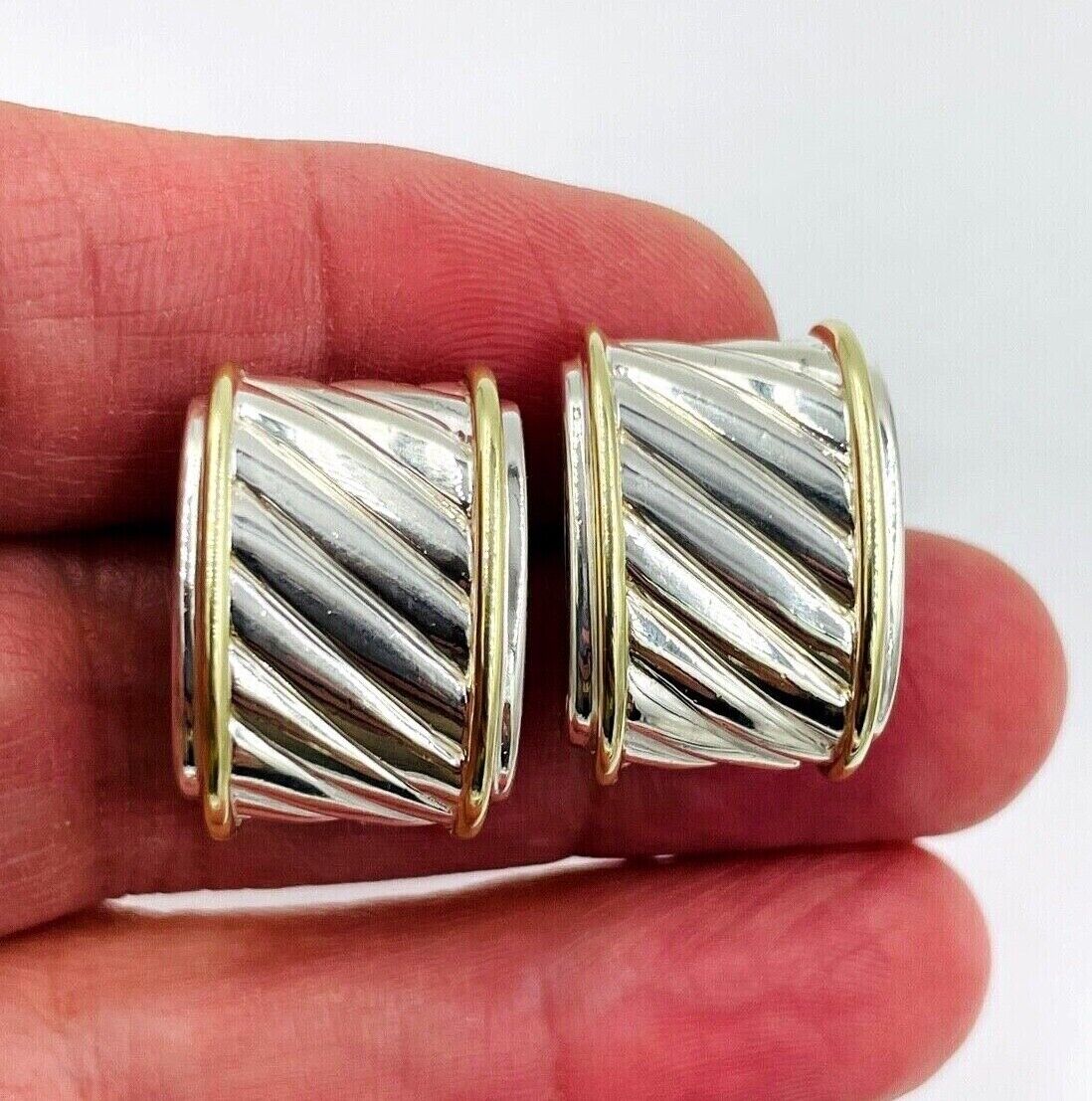 DAVID YURMAN STERLING SILVER 14K YELLOW GOLD THOROUGHBRED CABLE CIGAR EARRINGS