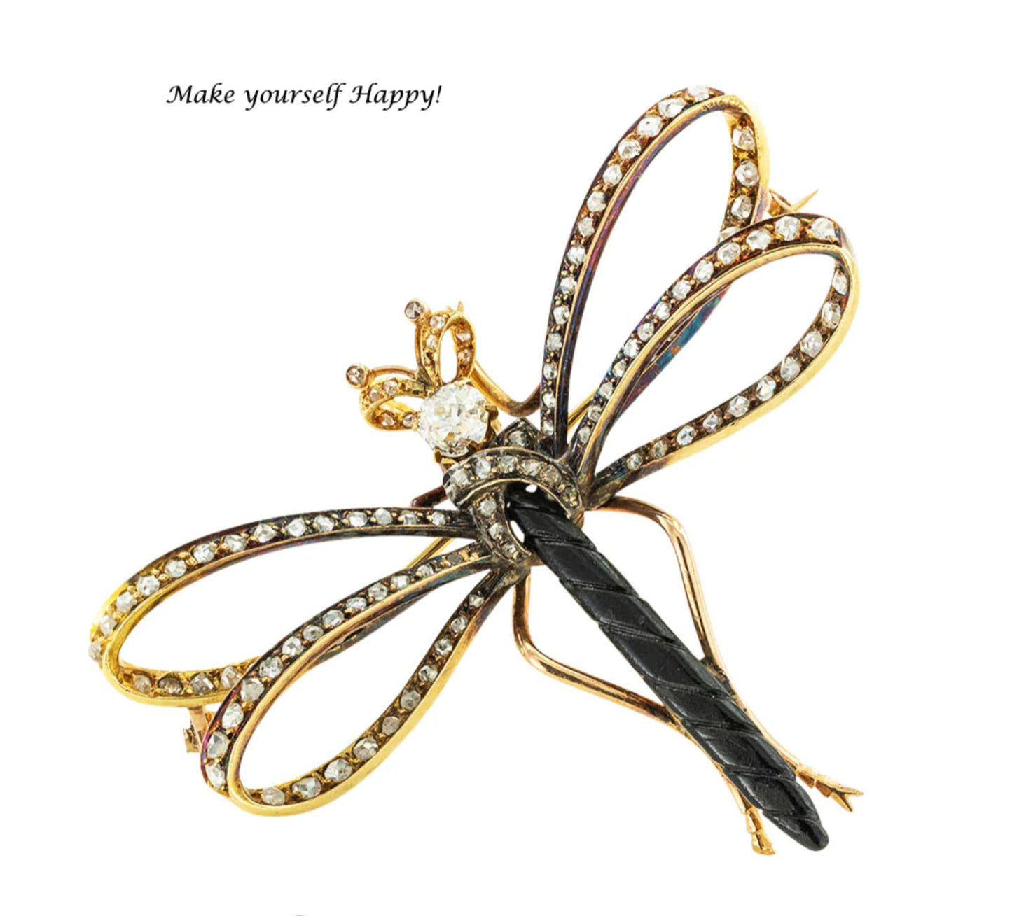 French Victorian Diamond Gold Dragonfly Brooch