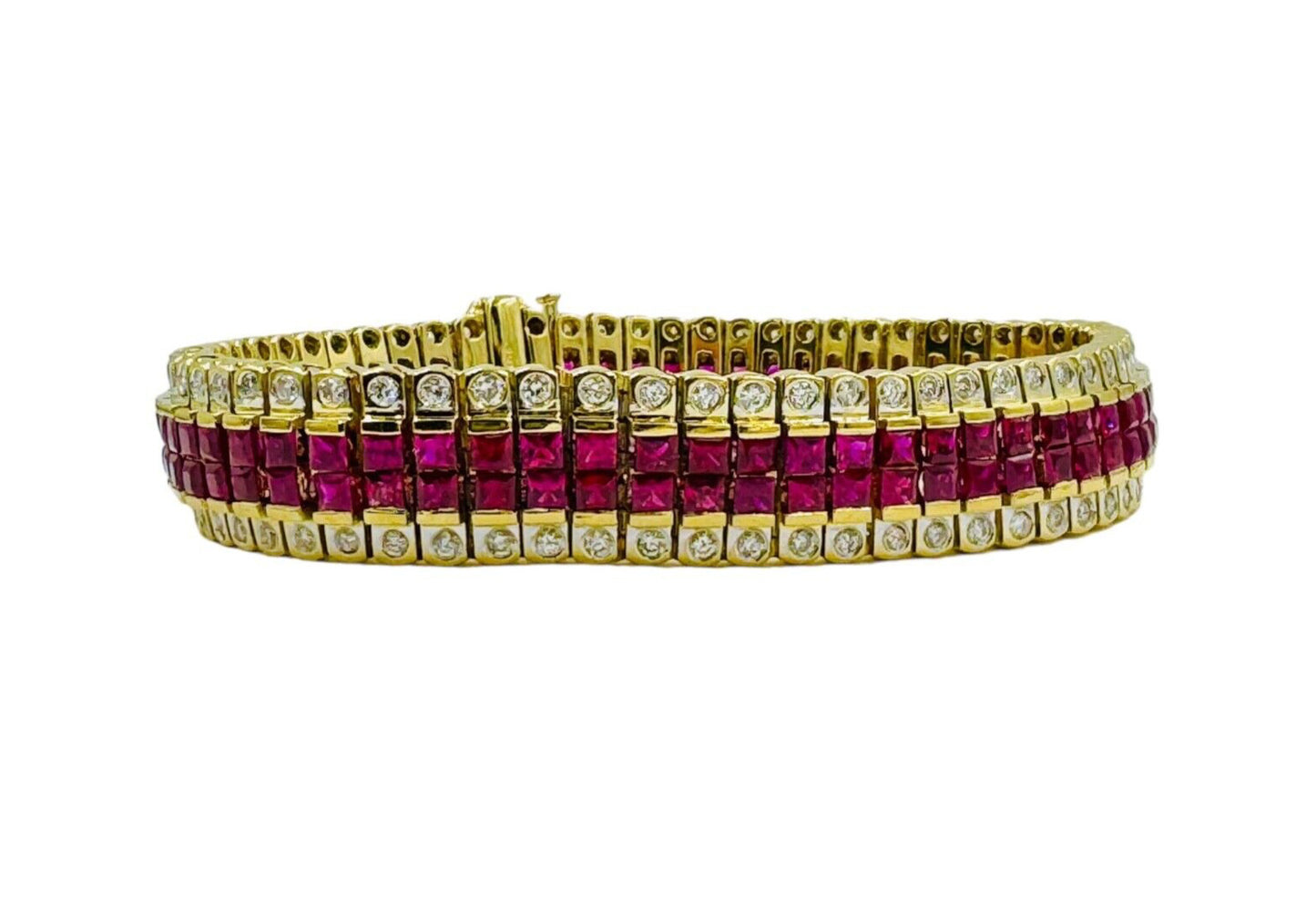 Estate 18k Gold Ruby and Diamond bracelet 7" long