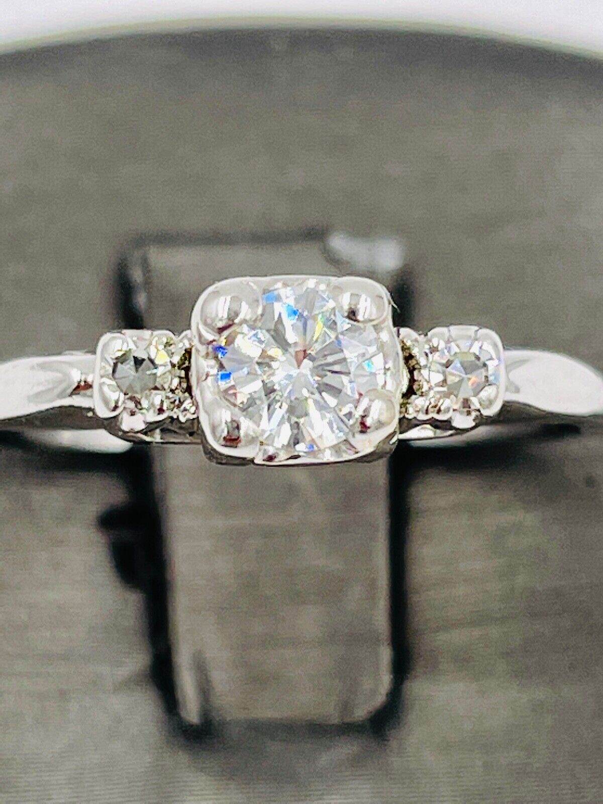 Vintage 14k White gold .30ct VS Diamond Ring wedding engagement .36cttw