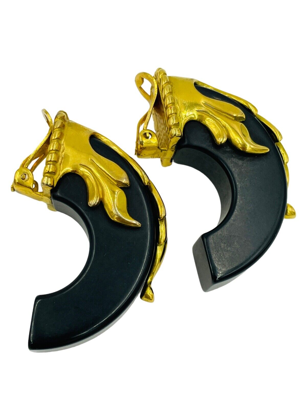 Inna Cytrine Paris Ebony wood Gold Plated Clip Earrings Runway