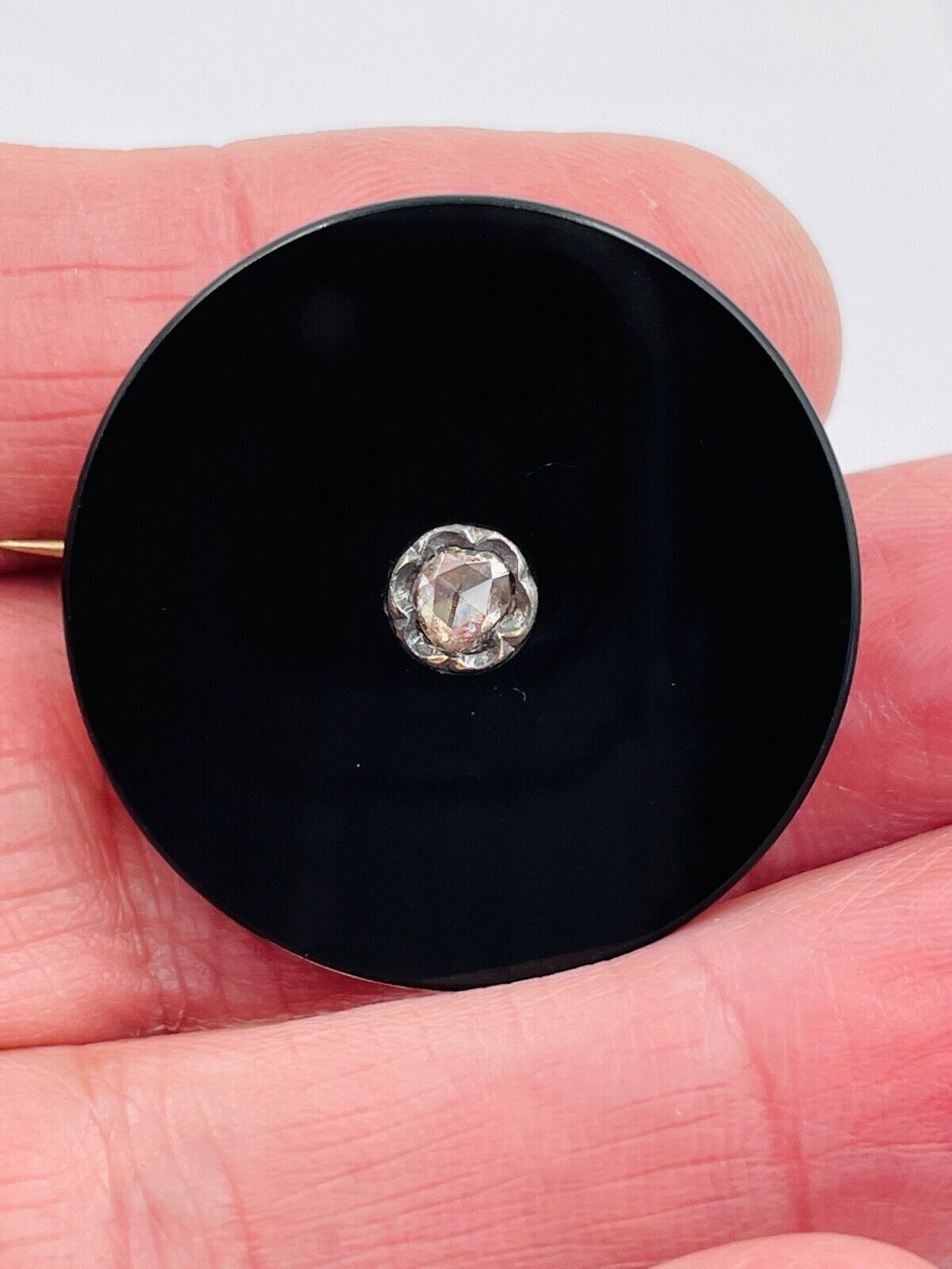 Antique Victorian 14K Gold Onyx Diamond mourning Brooch Pendant Pin Rose cut