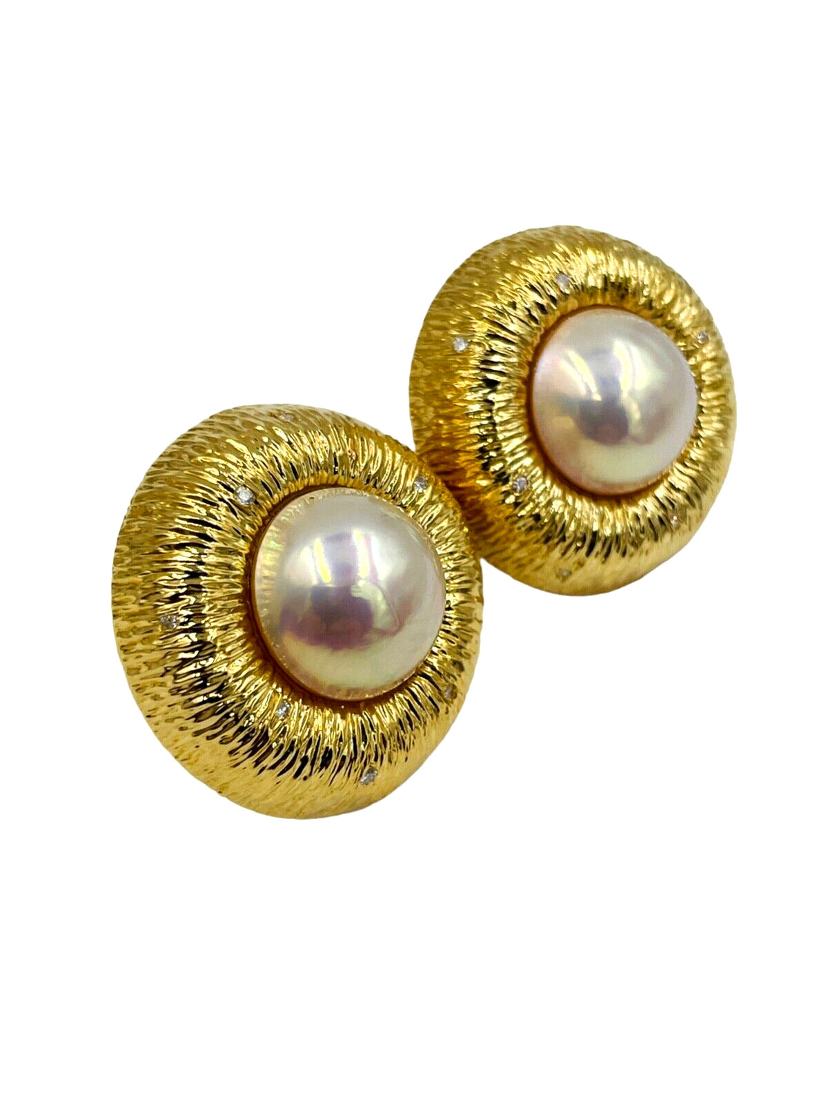 Mabe Pearl and Diamond 18k Yellow Gold Omega back Earrings