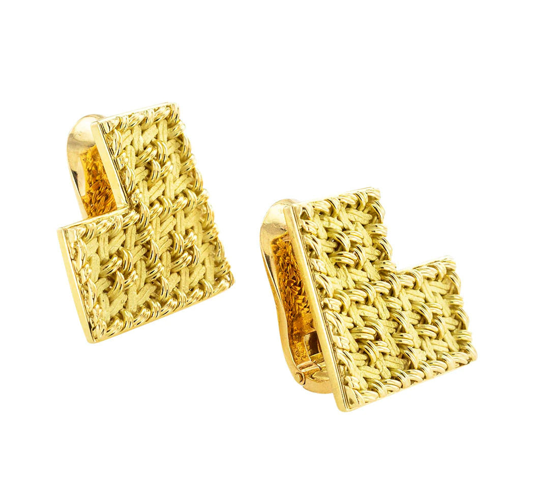 Vintage Gubelin 18k Gold Handcrafted Woven Yellow Gold Clip On Earrings
