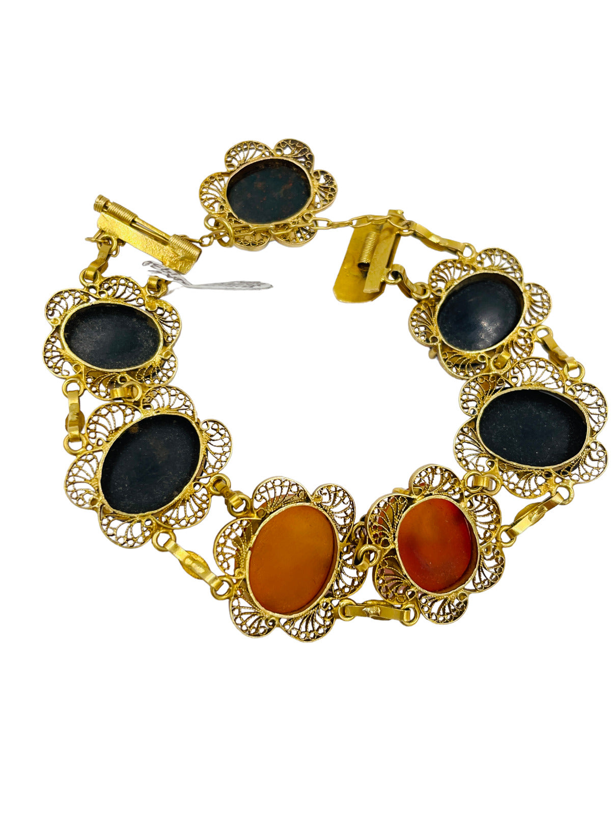 Art Deco 18k gold Intaglio filigree bracelet Bloodstone Carnelian